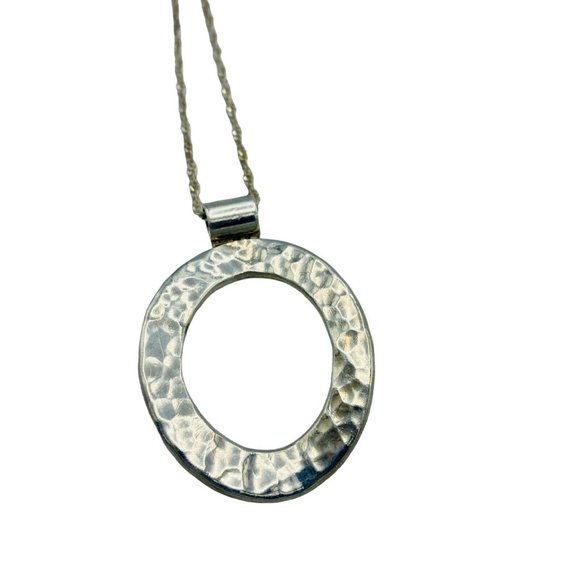 Vintage Sterling Silver Mexico Hammered Oval Pendant Necklace Signed JRI 21.6 Gr - Picture 1 of 10